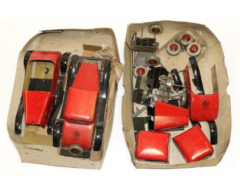 Chad Valley Ubilda Motor Car red (G box G-F) together with various parts for two other cars  