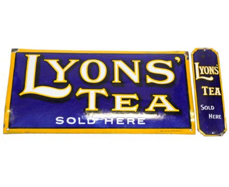 Lyons Tea Two Enamel Advertising Signs one 19x9.5'', 48x24cm, the other a door finger plate 3x10'', 7.5x25cm (both G-E) (2)