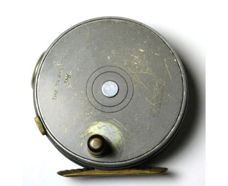 A Hardy 3 3/8inch Alloy 'Perfect' Fly Reel, with slim black handle, notched brass foot, enamel finish, nickel lineguard, in s