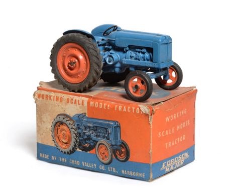 Chad Valley Fordson Major Tractor clockwork, blue (G-F box G-F, dirty)