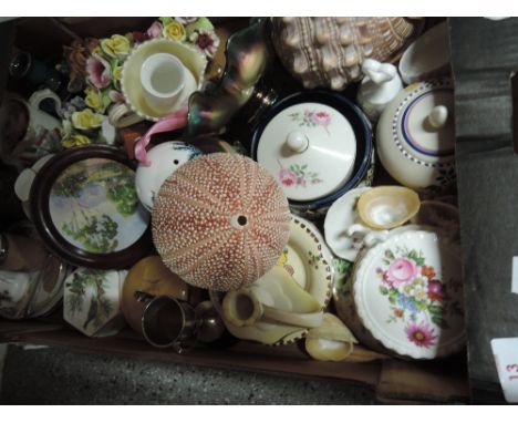 A box of mixed ceramics including Carlton, Coalport, Poole etc 