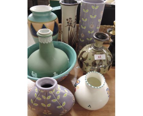 A selection of vases including Poole, Jasperware by Wedgwood and studio pottery