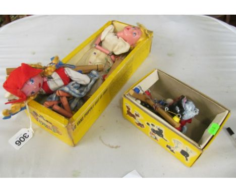 A Pelham puppet cat (boxed) and two other Pelham puppets Dutch girl and Fairy