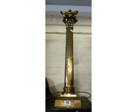 A large gilt fluted column table lamp