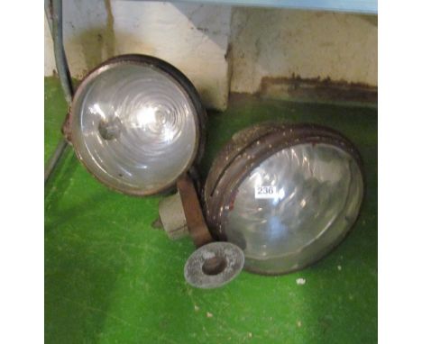 A pair of large industrial theatre lights and two Osram vintage gas filled light bulbs in original packaging