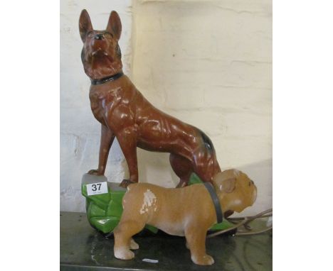 A vintage nodding bulldog and a plaster dog