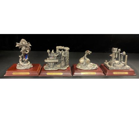 A Tudor Mint Myth and Magic pewter dragon model, The dragon Of The Underworld, 1994 one year only piece, 15cm, wooden stand, 