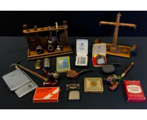 Tobaccania Smoking Interest - Ronson Variflame pocket lighter others Cosmic, Colibri etc;  HMS Victory pipe rack;  another Ga