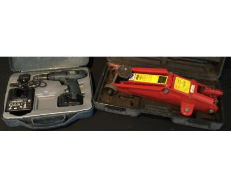 Tools - Master Mechanic Hydraulic trolley jack; Black Decker compact power driver , KC 1482C,14.4 volts (2) 