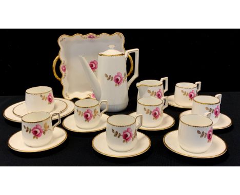 Abbeydale - a Duffield Rose pattern coffee set inc coffee pot, seven cups and saucers, square dish, milk jug, sugar bowl etc 