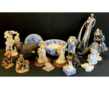 Ceramics - a Nao porcelain figure, Rabbits;  others, Ducks, Girl; Country Artist dog;    Portmerion bowl, vase etc 