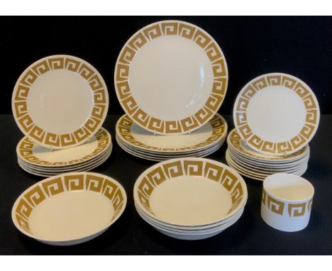 Wedgwood - Old Gold Keystone, design by Susie Cooper, dinner service for six - dinner plates, side plates, tea plates, etc ( 