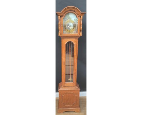 An oak short cased longcase/hall clock, brass twin weights 