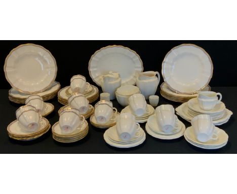 A Royal Crown Derby 'Carlton Blue' table service comprised of twelve dinner plates, six smaller, twelve tea cups and saucers,