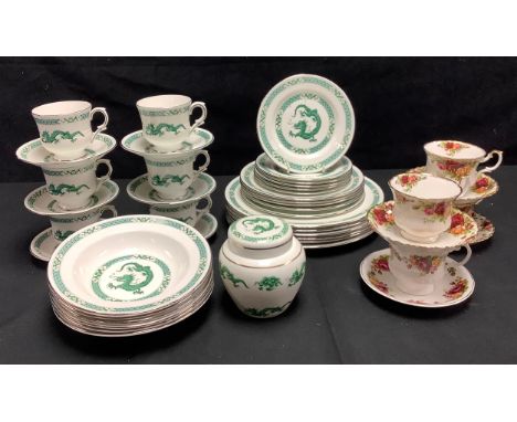 A Royal Sutherland Dragon pattern dinner service; a small amount of Royal Albert Old Country Roses pattern part tea ware; qty