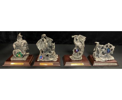 A Tudor Mint Myth and Magic pewter dragon model, The Enchanted Dragon, 1996 one year only piece, 16cm, wooden stand, boxed; o