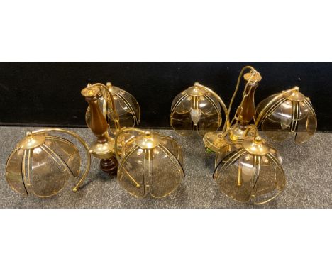 Light fittings - A pair of 1970/1980s three branch pendant light fittings, 35cmx50cm (2) 