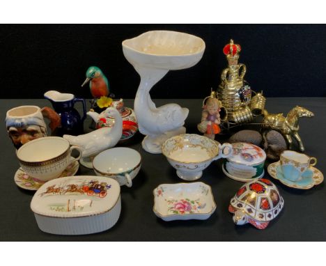 Ceramics - A Royal Crown Derby paperweight Tortoise, Nao figure of a goose, continental ceramics, Satsuma tea cup, Goebel; et