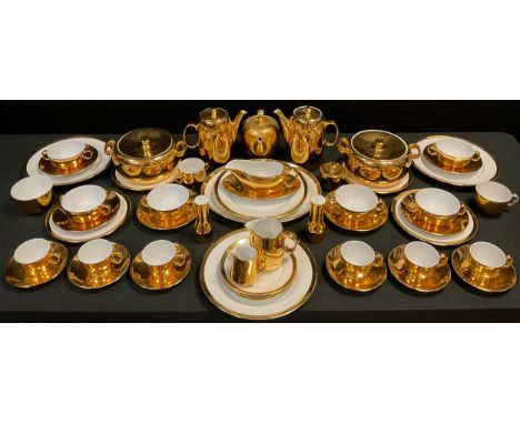 Royal Worcester 'Lustre Gold' table and tea service - including six soup bowls and saucers, six tea cups and saucers, pair of