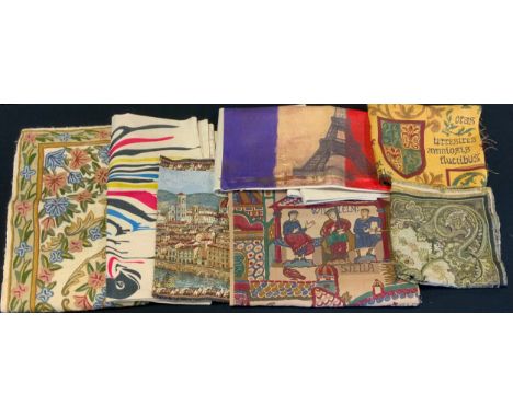 Textiles - a small knot work rug,  tapestry panels,  material samples etc 