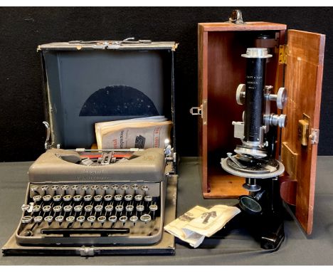 A J Swift &amp; Son London microscope, Reg no 19487 with instructions and box; a Imperial, ‘The Good Companion’ Typewriter wi