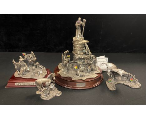 A Tudor Mint Myth and Magic pewter dragon model, The Dragon Master, limited edition number 1101, 23cm, wooden stand, certific