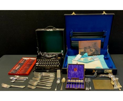 A Masonic apron and case;  Imperial Good Companion typewriter, etc 