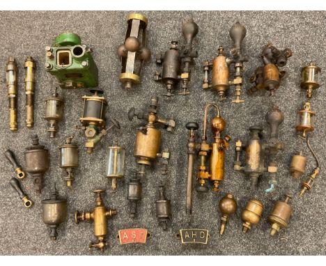 Steam Engine and Railway interest - a part three-fly ball governor, for a steam engine, 28.5cm high;  brass steam engine oile