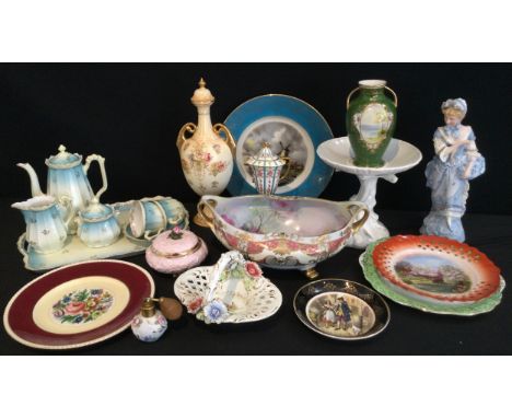 Ceramics - Noritake twin handled basket bowl, decorated with flowers and gilding, Noritake ovoid vase; Minton vase; bisque fi