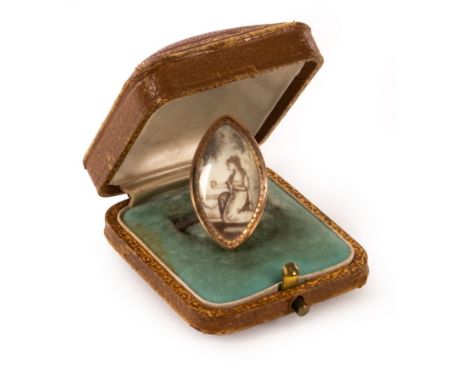 French School, 18th Century/A Girl Kneeling beneath a Tree/a memoriam gold locket/sepia on ivory, 2.5cm x 0.5cm/see illustrat
