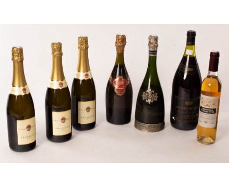 Wines; seven assorted bottles to include prosecco/Provenance: Tidenham Manor  CONDITION REPORT: Condition information is not 