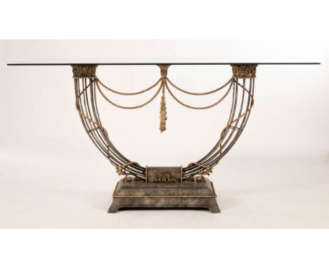 A glass top console table, the base with ropetwist decoration, 150m x 65cm/Provenance: Tidenham Manor CONDITION REPORT: Condi