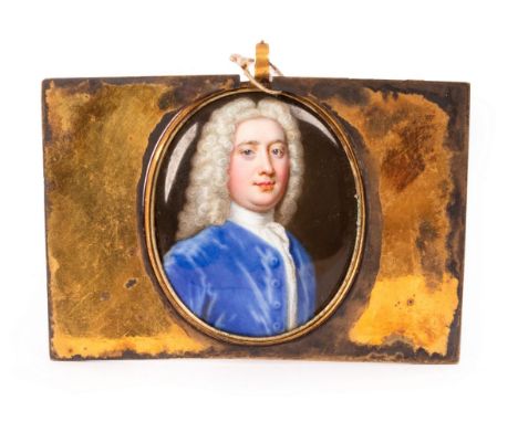 Attributed to Christian Zincke (1683-1767)/Portrait Miniature in enamel of a Young Gentleman/bust length, wearing a blue coat