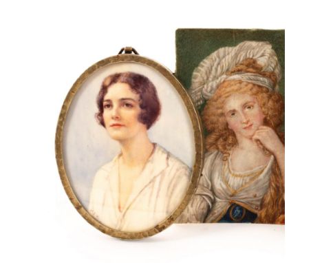 Two portrait miniatures of women, one wearing a turban the other initialled MEM  CONDITION REPORT: Condition information is n
