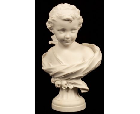 A biscuit porcelain bust of Cupid, 19th Century, impressed Sèvres, 24cm high CONDITION REPORT: Flat chip under footrim at rev