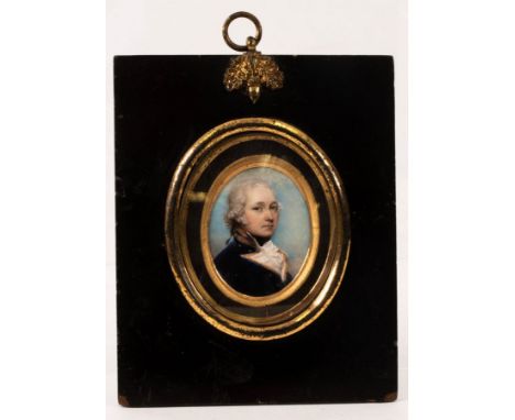 English School, late 18th Century/Portrait Miniature of a Naval Commander/looking left, wearing a blue uniform, gilt lined an