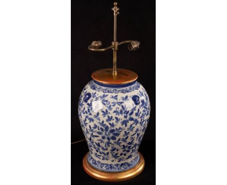 A Chinese style pottery lamp base, 68cm high CONDITION REPORT: This lamp is of no great age. Crazing present throughout, bras