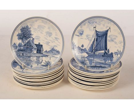 Poole Pottery, nineteen blue and white Dutch windmill and river scene plates, each 6" diameter CONDITION REPORT: Condition in
