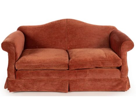 An upholstered camel back sofa fitted loose seat cushions, 180cm wide CONDITION REPORT: Condition information is not usually 