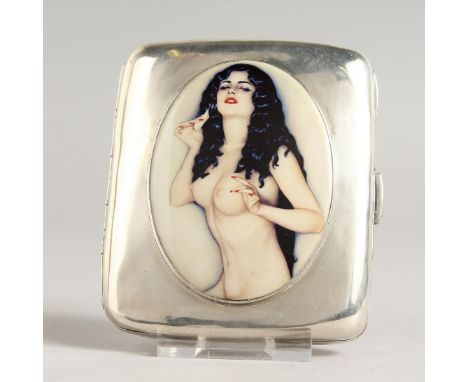 A VICTORIAN PLAIN SILVER CIGARETTE CASE, the top with an enamel of a nude with long black hair. Birmingham 1898.  Maker: Geor