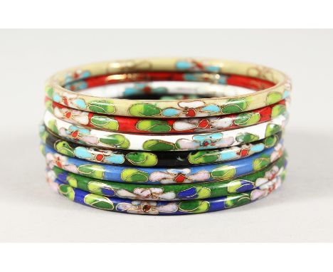 SEVEN VARIOUS CLOISONNE ENAMEL BANGLES.