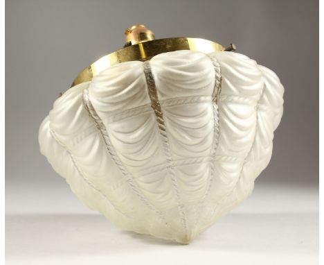 A FROSTED GLASS HANGING LIGHT FITTING.