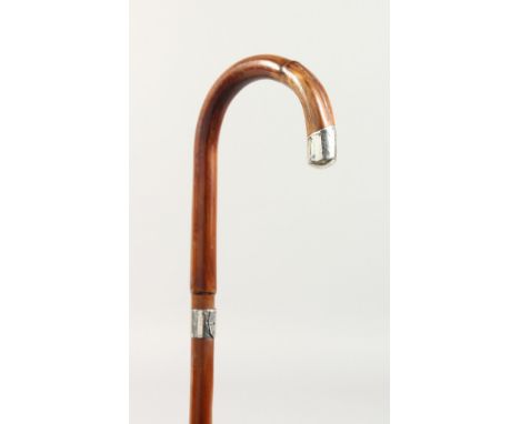 A WALKING STICK with silver tip and collar. Birmingham 1912.  2ft 9ins long.