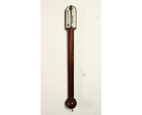 A GOOD STICK BAROMETER by WOODRUFF, MARGATE, with two ivory dials. 36ins long.