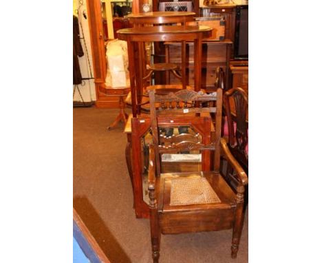 Four various occasional tables, commode armchair and framed wall mirror (6)