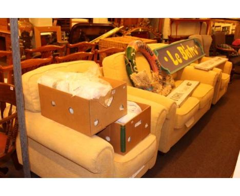 Three piece lounge suite in light gold fabric