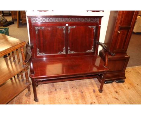 Good quality mahogany Chippendale style panel back bench bearing registration number to reverse, late 19th Century
