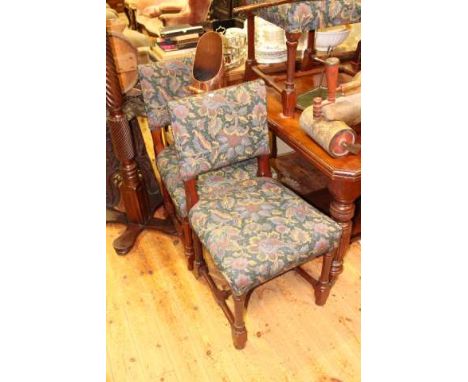 Set of six 19th Century mahogany and tapestry upholstered panel back dining chairs