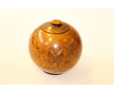 Carved and polished nut tea caddy