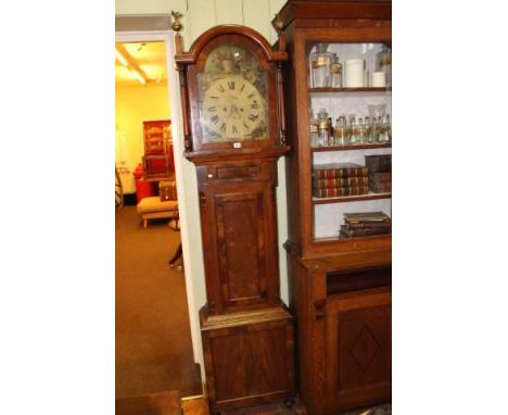 Antique mahogany eight day longcase clock having painted arched dial